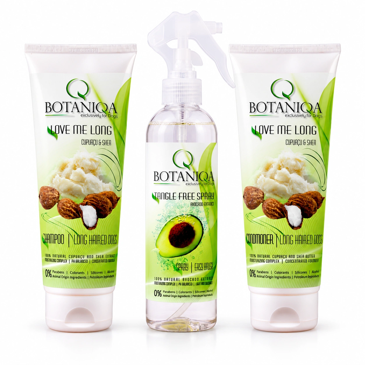 Botaniqa Langhaar-Komplettset mit Love Me Long Shampoo, Conditioner und Tangle Free Spray, jeweils 250 ml